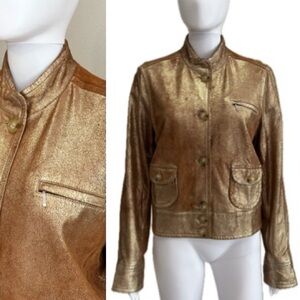 George by Marc Eisen Goat Suede Leather Jacket Size Large Foiled Gold Metallic